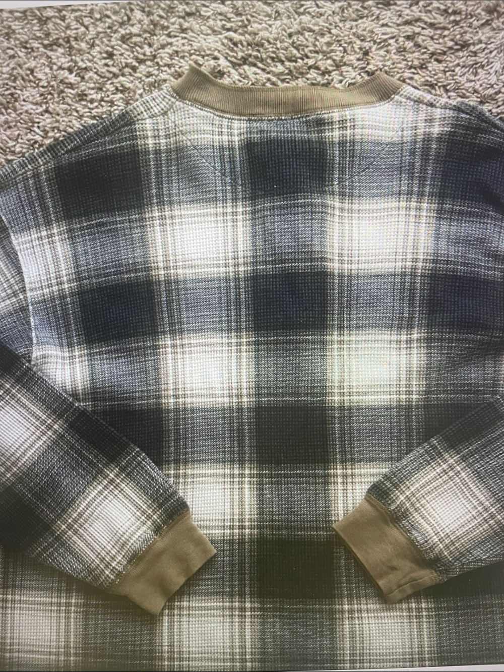 Chaps Black, White & Tan Plaid Henley Thermal Pullover - Picture 8 of 8